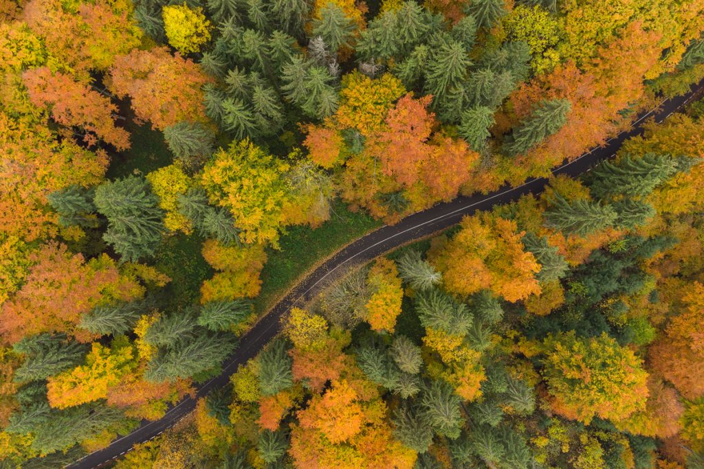 fotografie aeriana deasupra soselei de la lacul sfanta ana